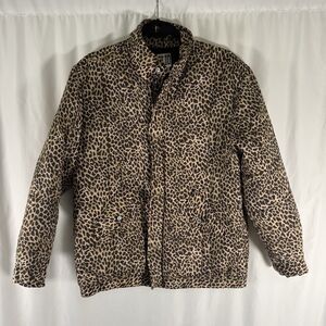 CLIO Silk Jacket Women's Small Brown Cheetah Print Full Zip Button Pockets